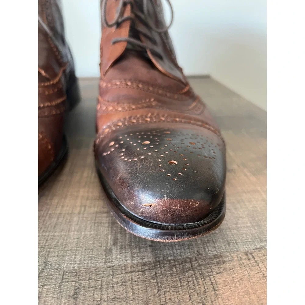 Mikekonos Mens 13 Brown Leather Wingtip Brogue Ankle Boots Made in Italy